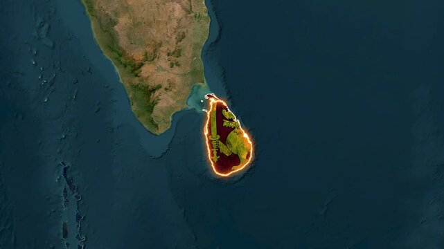 Animated glowing map of Sri Lanka with flag overlay motion footage