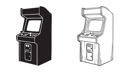 arcade game cabinet with joystick and buttons, black and white illustration © Shamsul