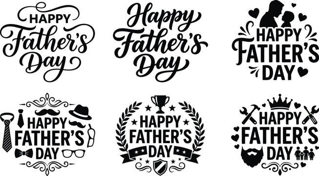 Happy fathers day greeting card labels and typography set Vector, illustration