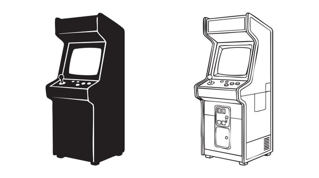 arcade game cabinet silhouette with control panel and screen