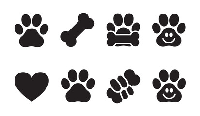 Dog paw vector bone heart smiley face icon isolated pet logo illustration doodle. © Ripon