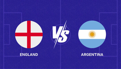 England vs Argentina international football championship match editable graphic template. Soccer tournament semi final banner with tactical field background and national flags. © Haidara Desi