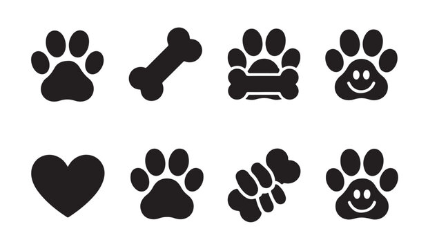 Dog paw vector bone heart smiley face icon isolated pet logo illustration doodle.