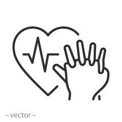 Fototapeta premium CPR icon, medical first aid, shock chain, first responder, hands with heart pulse, thin line symbol on white background - editable stroke vector illustration eps10