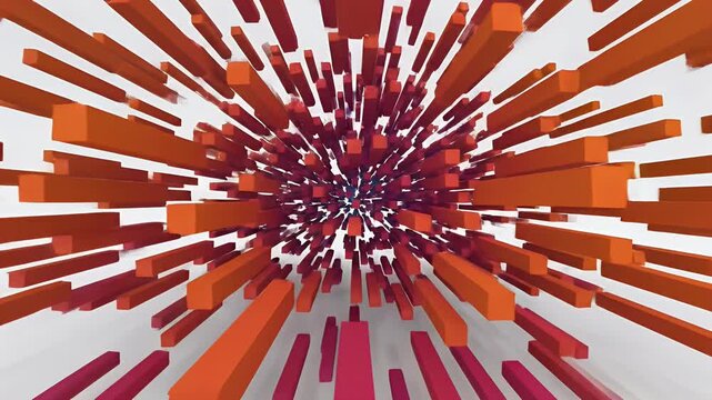 A vibrant abstract explosion of magenta rectangular prisms on a white background
