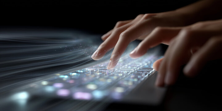 Futuristic floating keyboard with dynamic key arrangement and light feedback.
