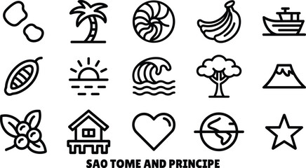 Sao Tome and Principe national culture symbols, featuring tropical palm trees, coffee beans, island geography © Pappu0099
