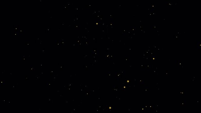 Dust gold animation of scattered glitter particles creating magic glowing bokeh sparks. Sparkling bokeh effect perfect for backgrounds, overlays, and promotions