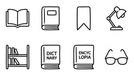 Collection of book icons and reading symbols, education and knowledge concept © keenan