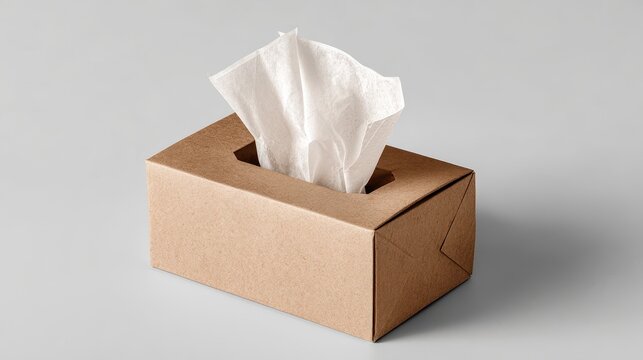 Opened facial tissue box on a neutral grey background for print design and mockups