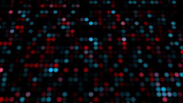 Hi tech dots animation on black background with glowing and red blue neon flicker light effects 4K abstract motion graphics