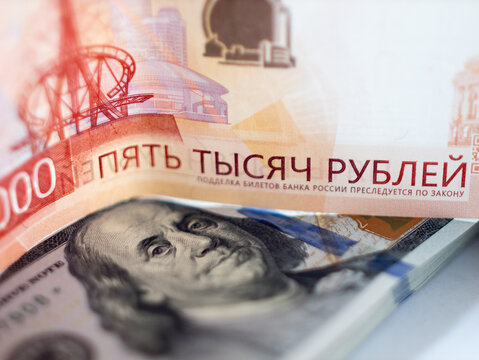 Russian Ruble and US Dollar Currency Exchange Concept
