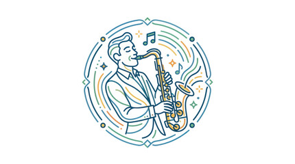 Man Playing Saxophone in Circle Design. © Wit