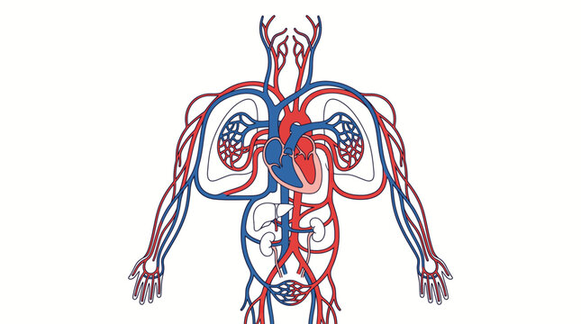 Complete human circulatory system outline showing heart and major blood vessels vector
