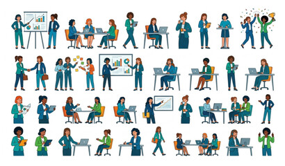 Fototapeta premium Professional Businesswoman Flat Vector Character Collection