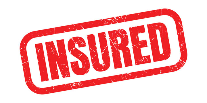 Red rubber stamp vector with 'Insured' text for official documents and certificates. Bold ink imprint seal illustration for insurance policies and...