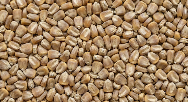 Uniform overhead macro composition of raw dried flint corn kernels creating an agricultural texture