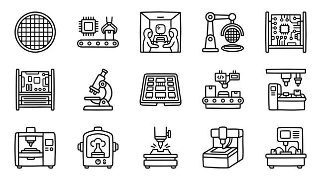 Industrial Automation Icons: Manufacturing, Technology, and Engineering Concepts