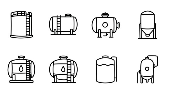Industrial Storage Tanks Collection Icons - Vector Set