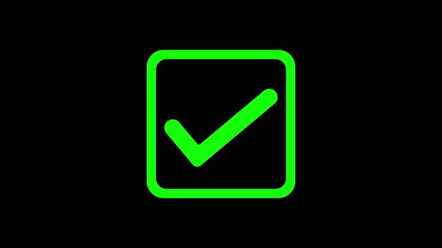 green right correct checklist square pop up animated in a green square box isolated on an alpha channel transparent background layer 4K animation for rescaling resizing & repositioning simple animatio