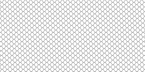 Fishing or soccer net. Repeated hexagon pattern. Black wired mesh texture isolated on white background. Metallic or fabric fence, cage or lattice structure. Vector graphic Illustration. © subang