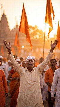 Accompanying the Wari pilgrimage, with unfurling saffron flags and devotional music