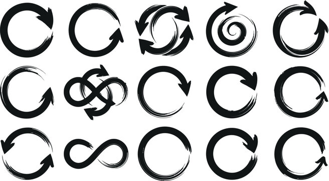 Set of circular and arrows hand drawn brush style with navigation, direction