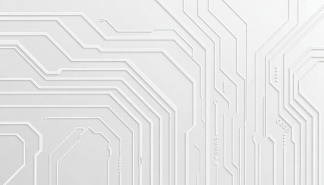 Abstract background, featuring a white, 3d circuit, board pattern with, raised lines and, nodes, creating a, clean, high-tech, and, minimalist aesthetic