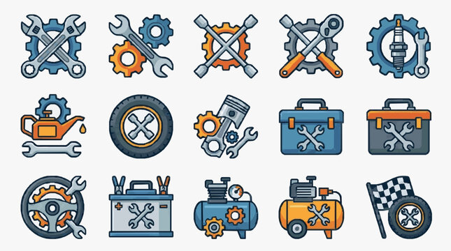 Hand Tools and Mechanical Gear Icons.