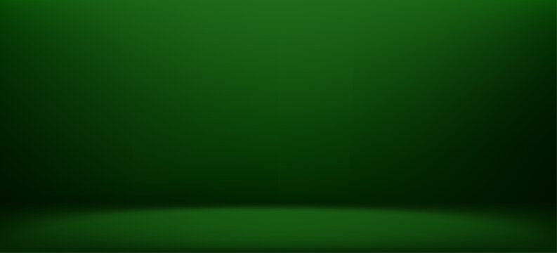 Abstract emerald green studio backdrop featuring geometric podium stage. Vector background with smooth gradient lighting for modern product mockups