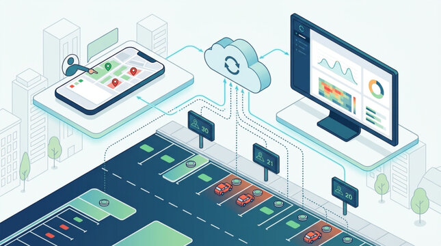 Smart parking system connected to cloud and mobile app.