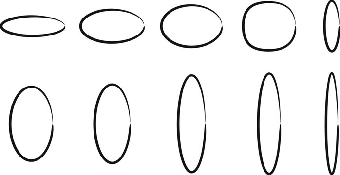Collection of ten oval and elliptical shapes in various orientations