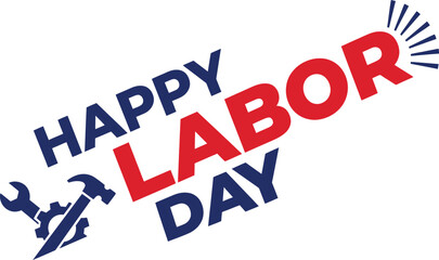 Celebrating happy labor day festive graphic with tools and radiant sunburst for workers' appreciation © Mst