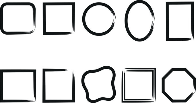 Collection of decorative hand drawn geometric frames and shapes with geometric
