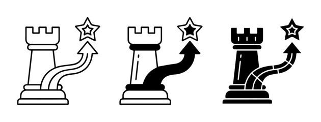 Chess Rook Strategy Icon Set: Success Path, Goal Achievement, Business Planning, Vector Graphics © Laboni49
