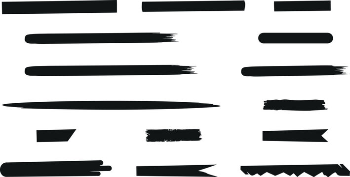 Collection of abstract hand drawn horizontal brush strokes with handdrawn