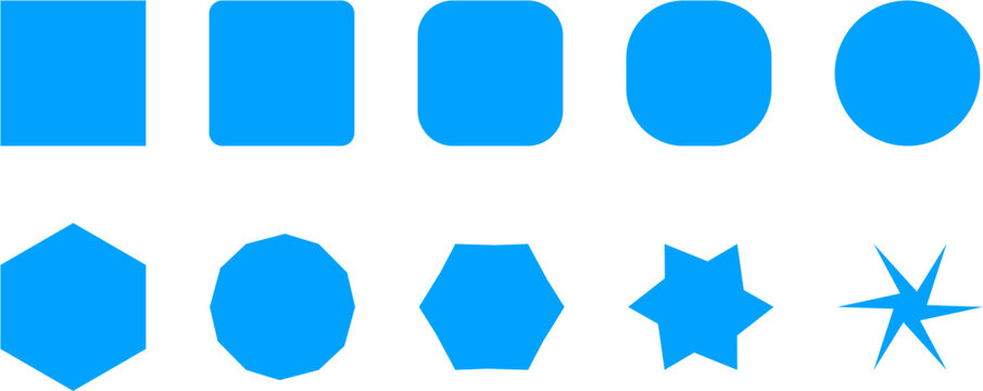 Geometric shapes are arranged in a row on a white surface