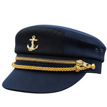 Blue navy captain hat with golden anchor emblem