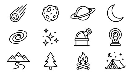Cosmic and Nature Icons: Space, Astronomy, Camping, Landscape © keenan