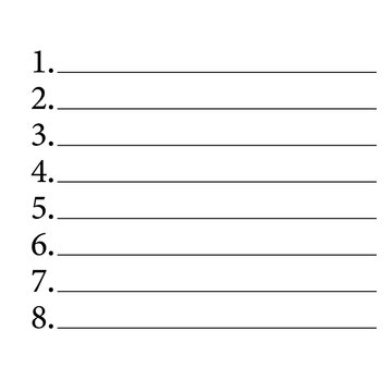 Numbered list template with horizontal lines from one to eight for tasks and planning numbered template checklist organizer