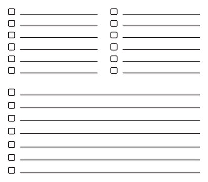 Checklist form template with rounded square checkboxes and horizontal writing lines checklist template organizer document