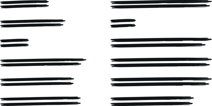 Set of horizontal hand-drawn dry brush ink strokes with horizontal, calligraphy