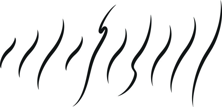 Set of hand-drawn curved wavy ink lines with abstract isolated ornament