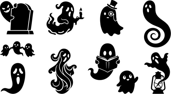 10 Unique Halloween Ghost Silhouette Set