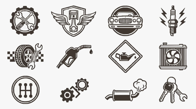 Icon Set Showcasing Automotive Maintenance Symbols.