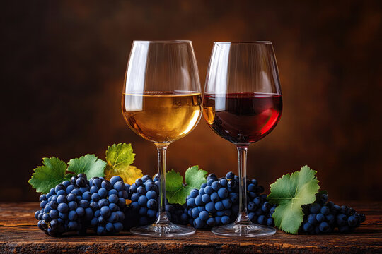 Luxury Party Table with Wine Glasses and Fresh Grapes