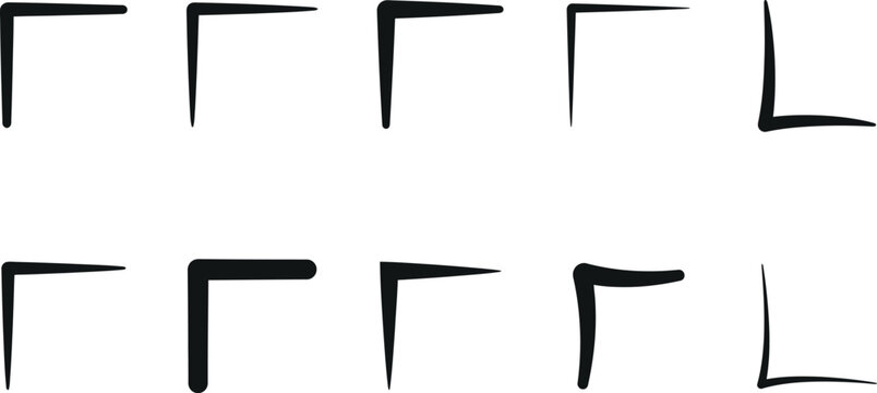 Set of hand-drawn corner frame borders with abstract isolated ornament