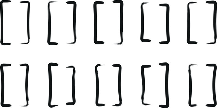 Set of ten hand-drawn rectangular brackets on white background with rectangle