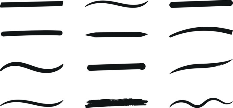 Set of black ink pen lines and artistic hand drawn doodle strokes with handdrawn