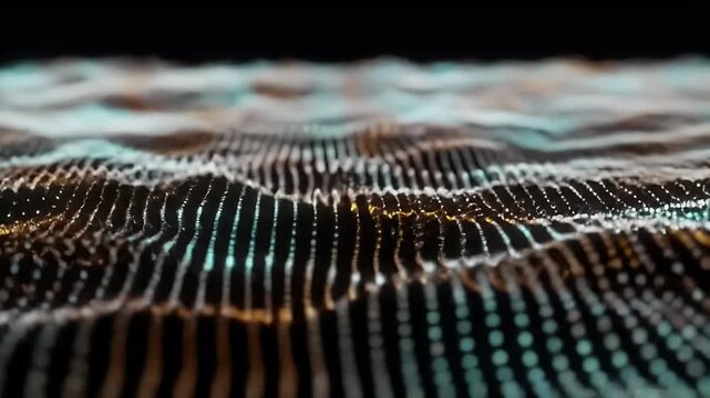 Abstract digital visualization of glowing dots forming wavy lines against a dark background